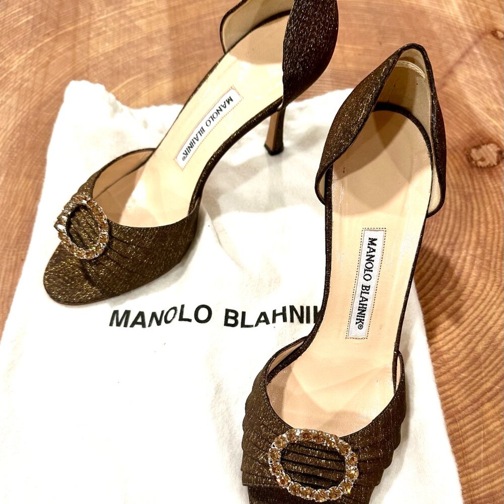 Manolo Blahnik Sedaraby D’orsay Pump in bronze, size 38.5